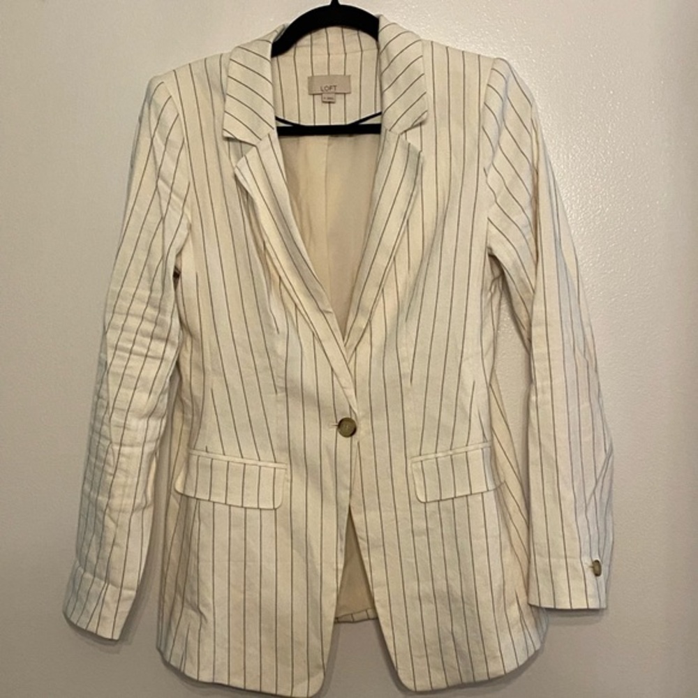 Ann Taylor Loft | Ivory Pinstripe Linen Classic Blazer‎